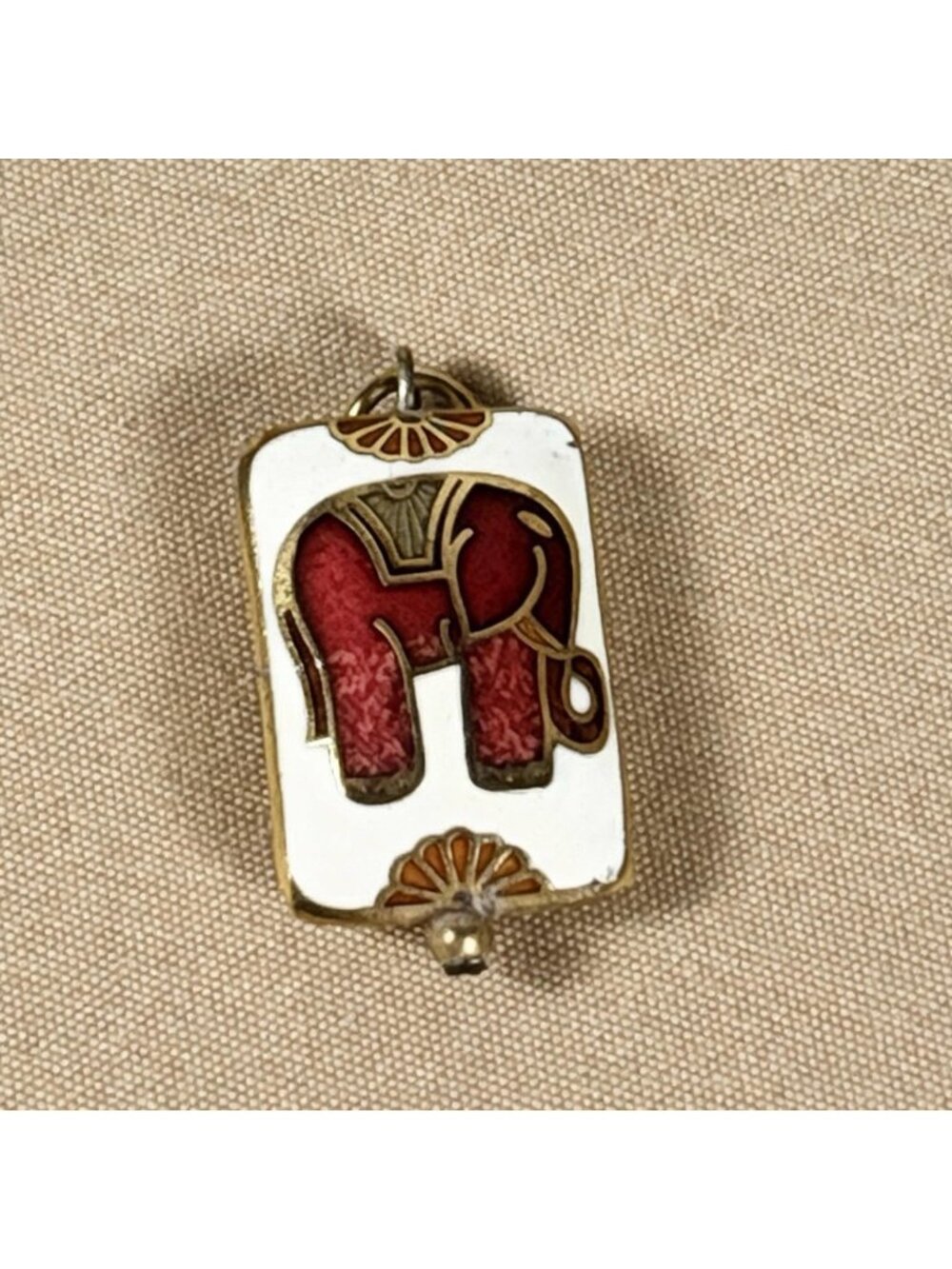 VTG Cloisonné Elephant Pendant Maroon Red Gold Tone Charm Jewelry A36